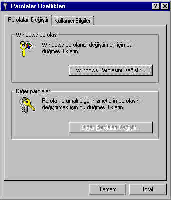 ile bu kısıtlama uygulanabilinir, değiģtirilebilinir ve ayarlanabilinir. Bu pencere iki katmandan oluģmaktadır. Bunlar Parolaları DeğiĢtir ve Kullanıcı Bilgileri.