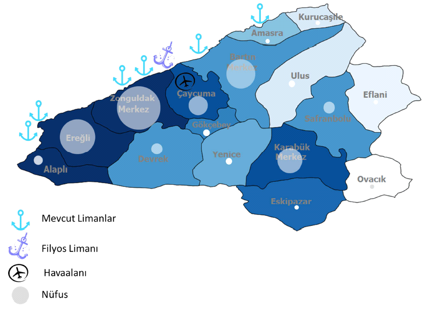 Şekil 4.9. Karabük ve civarı illerin ulaşım ve erişilebilirlik durumu.