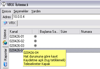 TELESEKRETER Kullanıcılar, yetkileri 3 veya 4 olan hatların kanal menüsünde Telesekreter satırını tıklayarak etkinleştirebilirler.