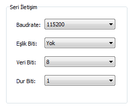 Baudrate: Veri iletim hızı. Eşlik Biti: Bir byte`taki parity biti sayısı.