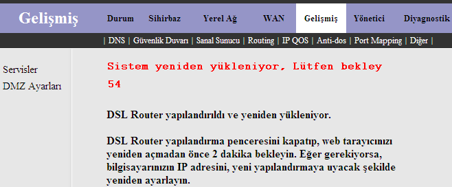 "Uygula/Yeniden yükle" Düğmesi tıklanır.aşağıda görülen pencere ekrana gelir. "Sistemi Yeniden Yükle" butonu tıklanır. Aşağıdaki dialog kutusu ekrana gelir.