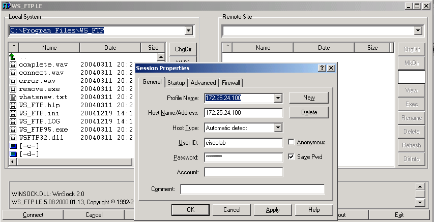 ġekil 7.3: WS_FTP LE FTP Ġstemcisi Programı Son servis sınıfı olarak default sınıf kullanılmaktadır.