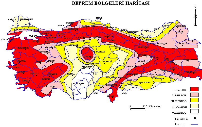 (a) Harita 13: Deprem Bölgeleri Hartası Deprem aktivitesi bakımından oldukça aktif olan bölgede birçok yıkıcı depremin meydana geldiği bilinmektedir.