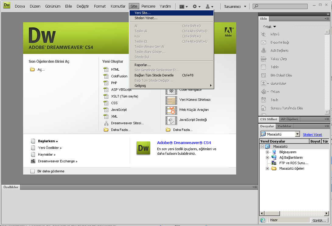 6 Bölüm 1 Dreamweaver Temelleri 1 Dreamweaver başlangıç sayfasından