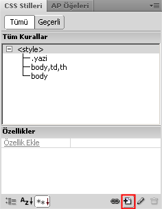 32 Bölüm 3 Stil Sayfaları Oluşturmak CSS Styles panelinde, sayfa özelliklerini tanımladığınızda oluşturulan stillerin bir listesi bulunur.