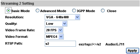 Streaming 2 Basic Mde: Reslutin: Seçilebilecek 3 çözünürlük vardır.