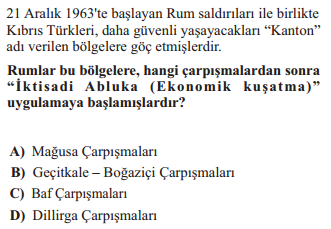 2014 Yerleştirme Sınavı Soru: 20 KIBRIS TÜRK TARİHİ ÖRNEK SINAV SORULARI