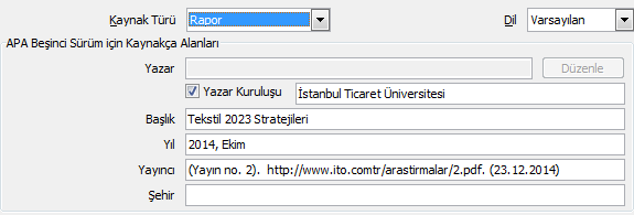 74 İstanbul Ticaret Üniversitesi. (2014, Ekim). Tekstil 2023 Stratejileri. (Yayın no. 2). http://www.ito.comtr/arastirmalar/2.pdf. (23.12.2014). Şekil 7. Dijital raporlar için veri girişi.