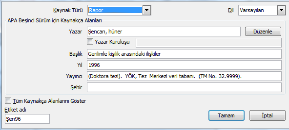 Mokan, A. (2014). Gerilimle kişilik arasındaki ilişkiler. (Doktora tezi). ProQuest Yükseklisans ve doktora tezleri veritabanı. (UMI No. 305152264). 75 Şekil 8. Dijital tezlerin referans gösterilmesi.