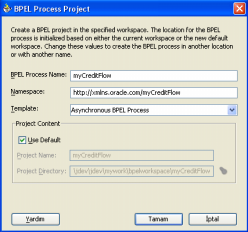 BPEL projede varsayılan olarak Asynchronous BPEL Process gelir.