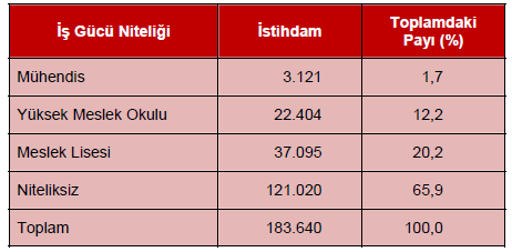 makine imalat sanayinde bile önemli bir iş gücü niteliği düşüklüğü olduğunu göstermektedir.