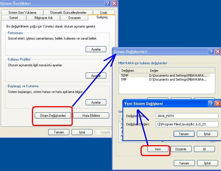 Yeni sistem değişkeni penceresi açılır ve aşağıdaki şekilde görüldüğü gibi değişken adına JAVA_HOME değişken değerine ise java jdk mızın kurulu bulunduğu dosya yolu yazılır (örneğin standart bir