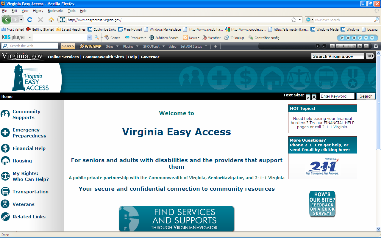 Görsel 10.1: Virginia Easy Access Web Sitesinin Görünümü Kaynak: http://www.easyaccess.virginia.gov, Erişim Tarihi: 15 Nisan 2011.