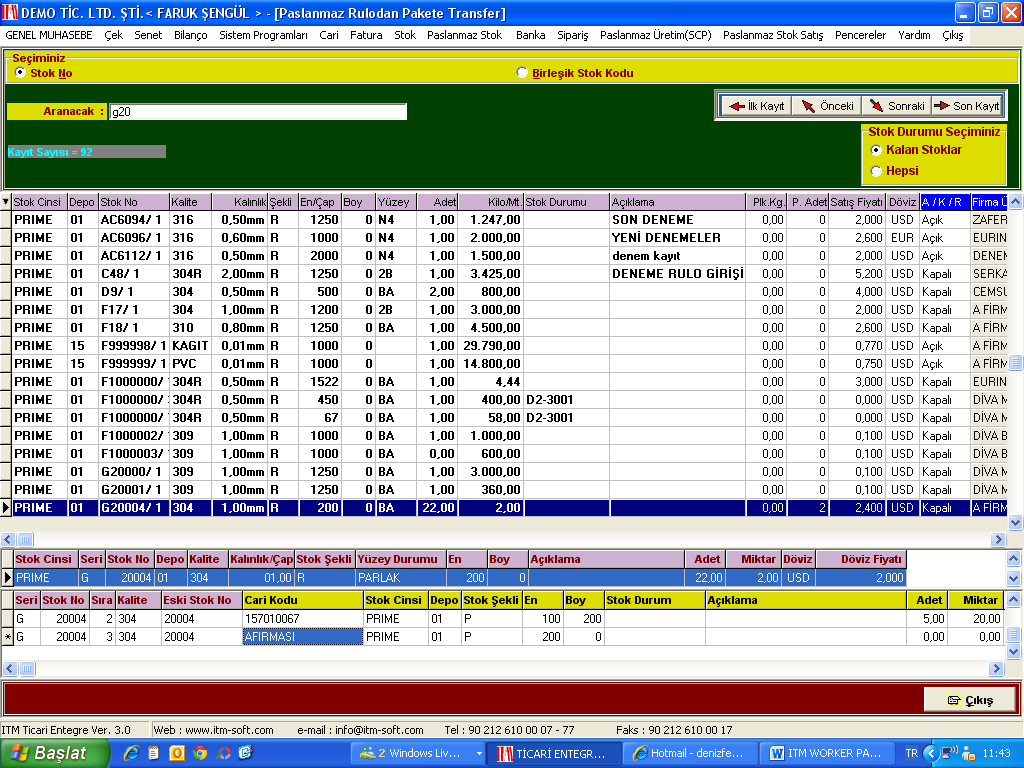 Seçtiklerimi Excel Gönder: Sadece seçili olan satırları Excel e aktarmamızı sağlayan bir butondur. ITM de ctrl tuşuyla çoklu seçim yapılabilir.