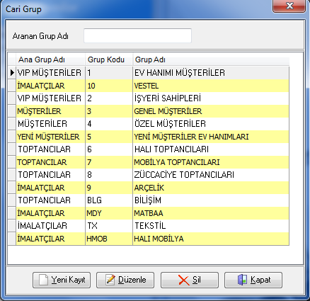 3.3. Cari Grup Kayıtları POLOSoft Cari Hesaplar Yönetimi modülünde ki Tanımlar bölümünden Cari Grup Tanımları yapılır.