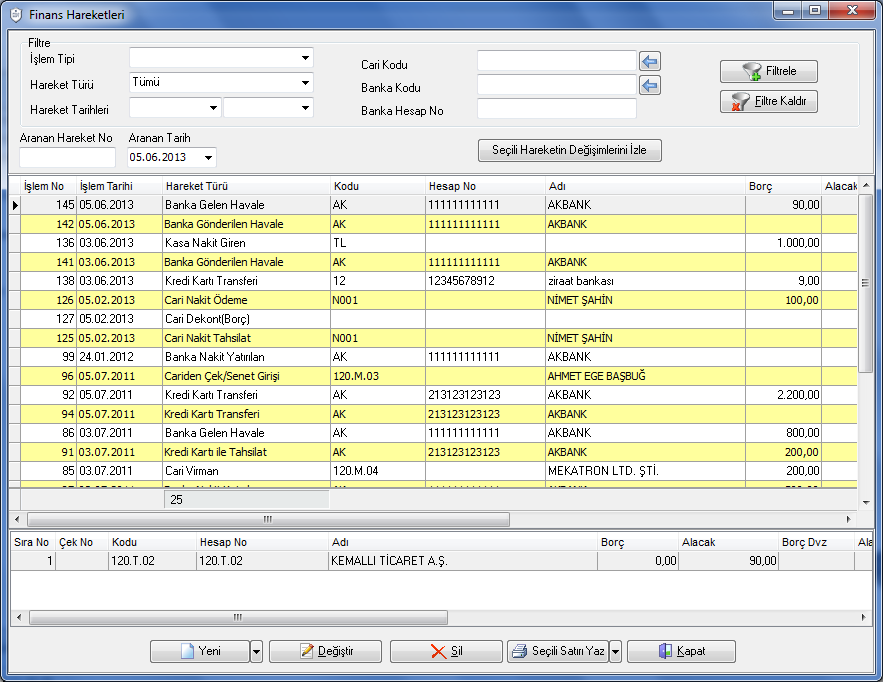 Finans Hareketleri Ekranı 6.2.