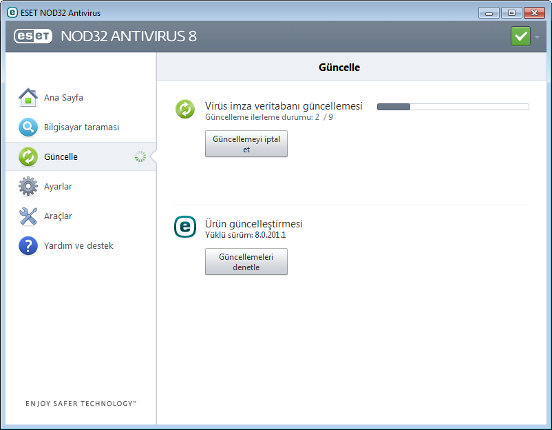 Önemli: Normal şartlarda güncellemeler düzgün şekilde karşıdan yüklendiğinde Güncelleme penceresinde Güncelleme gerekli değil - virüs imza veritabanı güncel iletisi görüntülenir.