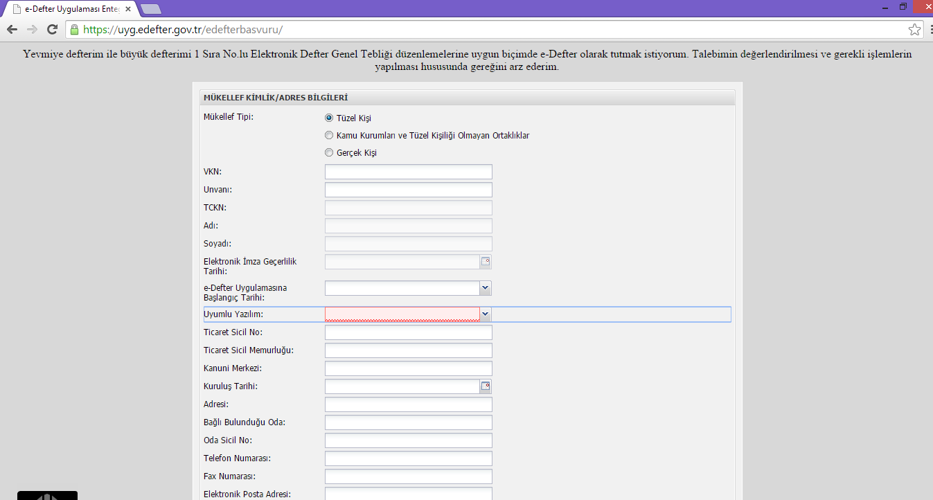 2.Başvuru Formunun Doldurulması Zorunlu Alanları Mükellef grupları itibariyle e-defter başvuru formunda doldurulması zorunlu alanlaraşağıdaki şekilde olacaktır.