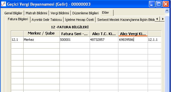 Ayrıntılı Gelir Tablosu bölümünde vergi bildirimi başlığında kazancın şekli bilanço esası olarak