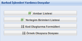 Dosyalar menüsü ile ulaşılan ekranda Örnek Okuyucu Dosyası butonuna tıklanarak ulaşılabilmektedir. Barkod okuyucunun çıktısı örnek okuyucu dosyasına uygun olarak hazırlatılmalıdır.