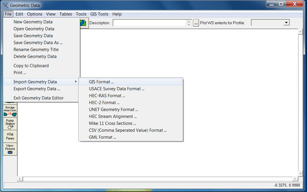 Metrik sistemde çalışmak için System International seçilir. Ardından, HEC-GeoRAS da oluşturduğumuz verileri çağırmak için, Edit Geometric Data komutu kullanılır.