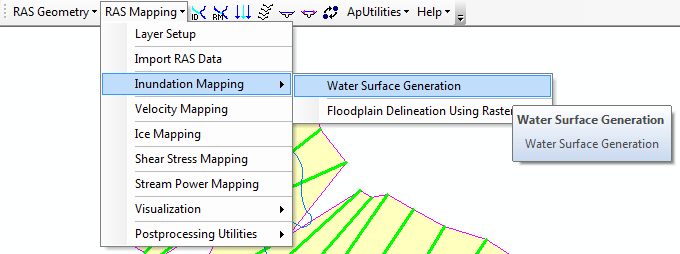 RAS Mapping Inundation Mapping Water Surface Generation Bu komut seçilen profil için su yüzeyi kotlarını içeren bir