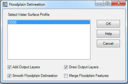 RAS Mapping Inundation Mapping Floodplain Delineation komutu seçilir. Q500 profili seçilerek OK tuşuna basılır.