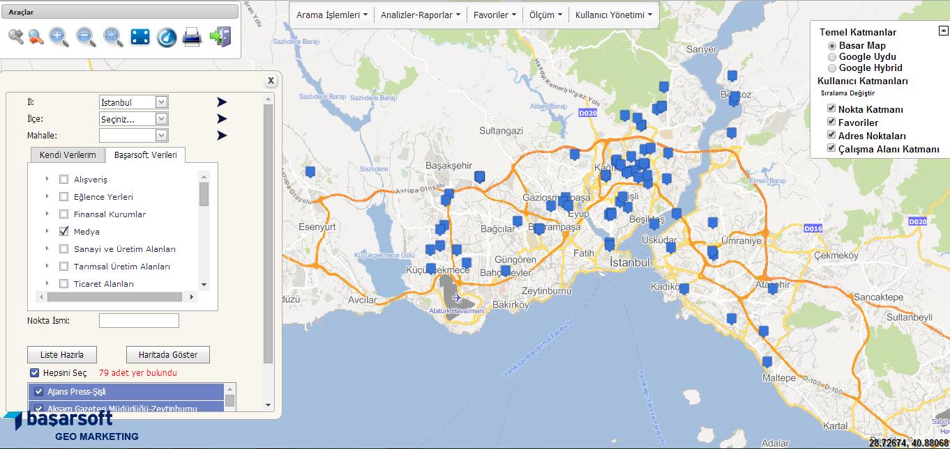 GeoBusiness Solutions Nedir? Başarsoft GeoBusiness Solutions, Dağıtık Nereye alanda şube hizmet açmalıyım? veren sektörlere yönelik olarak hazırlanmış, Markalarına göre rakiplerim nerede konumlanmış?