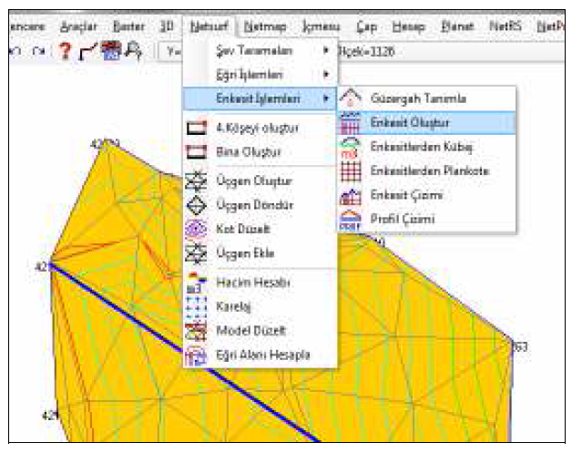 Netsurf/Enkesit İşlemleri/Enkesit Oluştur menüsüne basıldığında ekrana KTB uzantılı güzergah dosyasının kaydedildiği klasör gelir.