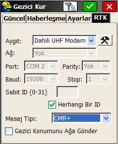 butonuna Karşımıza gelen pencerede Çıkış Gücü : 1 Watt Kanal : 1, 2, 3. (hangisini kullanacaksanız) seçilir. Tamam a tıklanır ve Mesaj Tipi : CMR+ olarak seçilir. Tekrar Tamam a tıklanır.