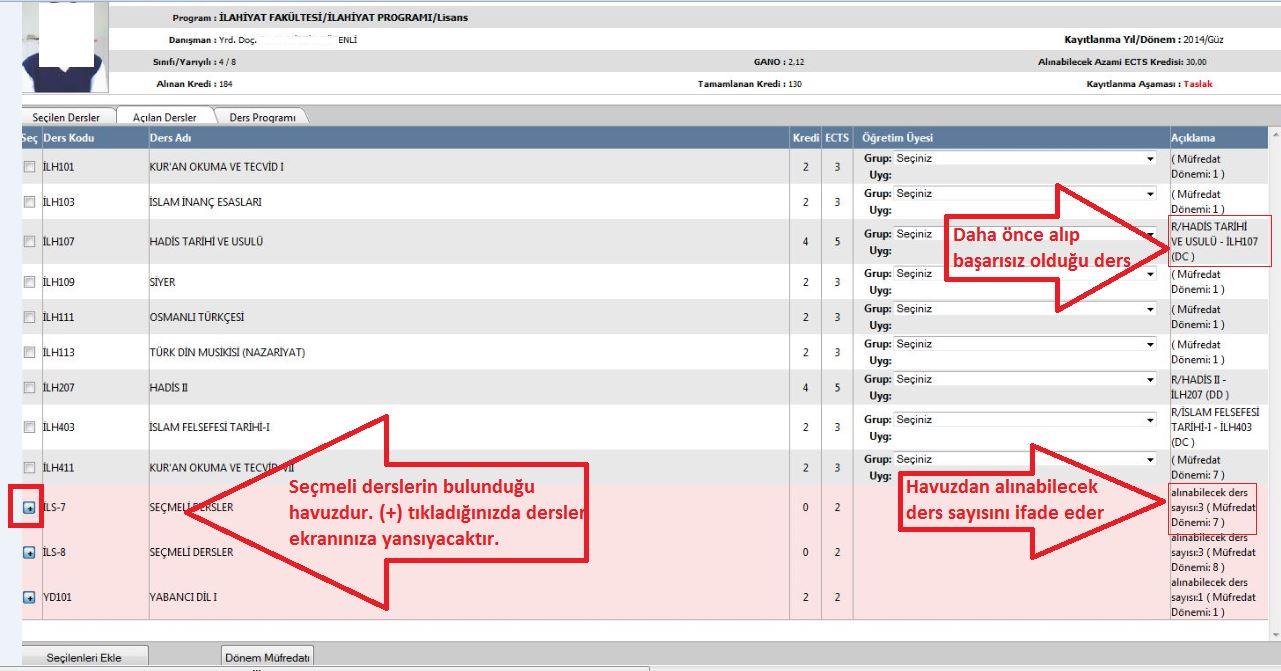 3- Kayıt yenileme işlemleri esnasında öğrenciler, öğretim programının bulunduğu