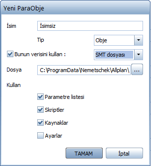 New Features in Allplan 2013 ParaObjeler 31 ParaObje oluşturulması için ek araçlar Seçim ile sıfırlama tuşu Yeni bir ParaObjeyi paraobje Oluştur komutu ile oluşturduğunuzda, ParaObje diyalog