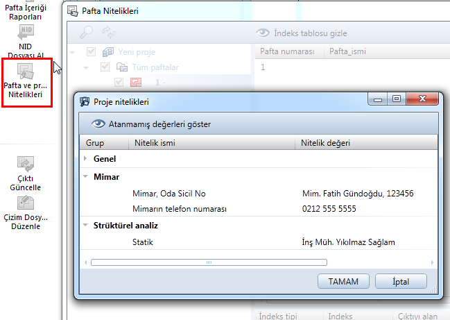 66 Pafta basımı için daha fazla yeni özellik Allplan 2013 Proje ve pafta niteliklerinin tanımlanması durumunda, hangi paftaların dahil olacaklarını belirlemek için Obje filtresini kullanabilirsiniz.