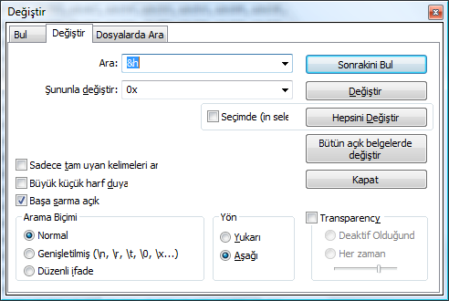 Daha sonra kaydettiğimiz dosya notepad++ gibi bir programla açılır ve şekil-120 deki gibi &h olan kısımlar 0x ile değiştirilir.