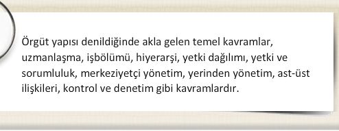 BÖLÜM 2 ÖRGÜT YAPISI Bölüm Hedefi Bu bölümde, örgütün temel boyutlarından biri olarak yapı üzerinde durulmuģ, örgüt yapısıyla ilgili temel kavramlar ve modeller tanıtılmıģtır.