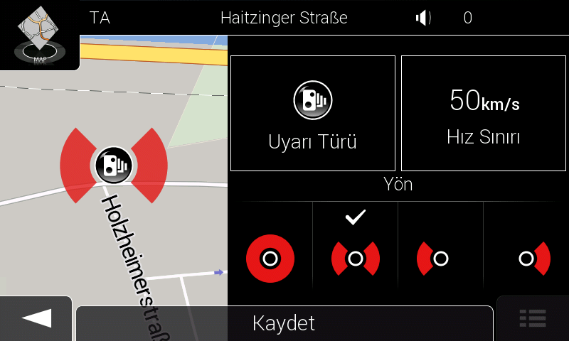 3.6 Uyarı Noktası ekleme Herhangi bir harita noktasını, örneğin bir hız kamerasını veya okul bölgesini, Uyarı Noktası olarak kaydedebilirsiniz. 1.