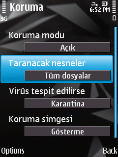 K U L L A N I M K I L A V U Z U Yürütülebilir dosyalar: Yalnızca yürütülebilir program dosyaları (*.exe, *.sis, *.mdl, *.app gibi) taranır. Şekil 14. Taranacak nesneleri seçme 3.