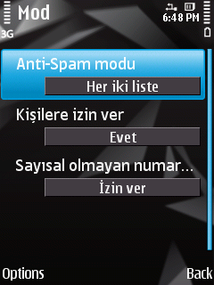 K U L L A N I M K I L A V U Z U 2. Anti-Spam modu ayarı için bir değer seçin (bkz. aģağıdaki ġekil): Şekil 24. Antı-Spam modunu değiştirme 3. DeğiĢiklikleri kaydetmek için Geri düğmesine basın.