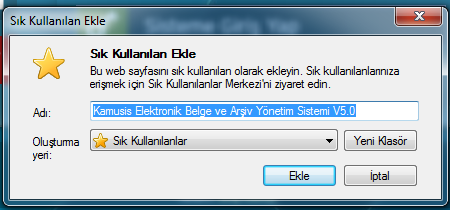 3. Akabinde web tarayıcınızın Sık Kullanılanlar menüsünden Elektronik Belge Yönetim Sistemi kısayolundan giriş sayfasına ulaşabilirsiniz. III.