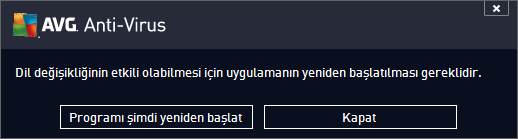 düğmesine basın ve dil değişikliğinin gerçekleşmesi için bir saniye bekleyin: Sistem tepsisi bildirimleri Bu bölümde AVG Anti-Virus uygulama durumu hakkında sistem tepsisi üzerinde beliren