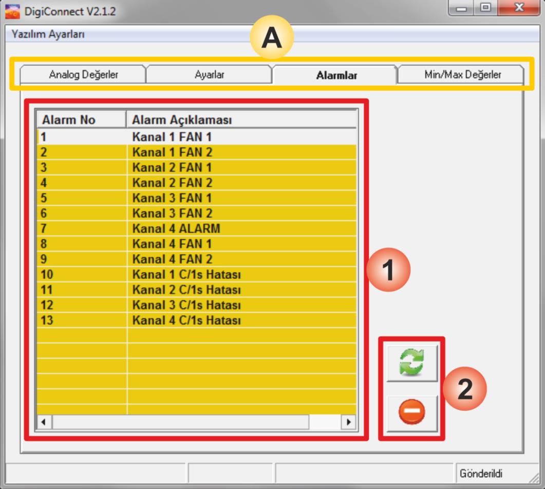 Alarmlar A. Giriş ekranının üst kısmında, program menülerine ait sekmeler (tabs) bulunmaktadır.