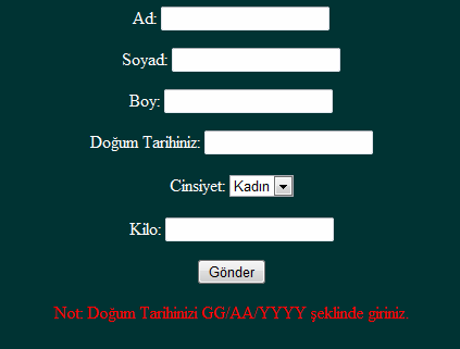 elseif c="çarp" then isaret="*" else isaret="/" end if Response.Write(a & isaret& b & "=" & d) </html> DATEDIFF KOMUTU Datediff: İki tarih arasındaki zamanı istenilen türden hesaplar.