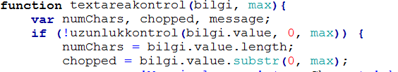 BETİK DİLİ / ÖRNEK UYGULAMALAR Metin / Karakter Sayısı Kontrolü js_ornek1.