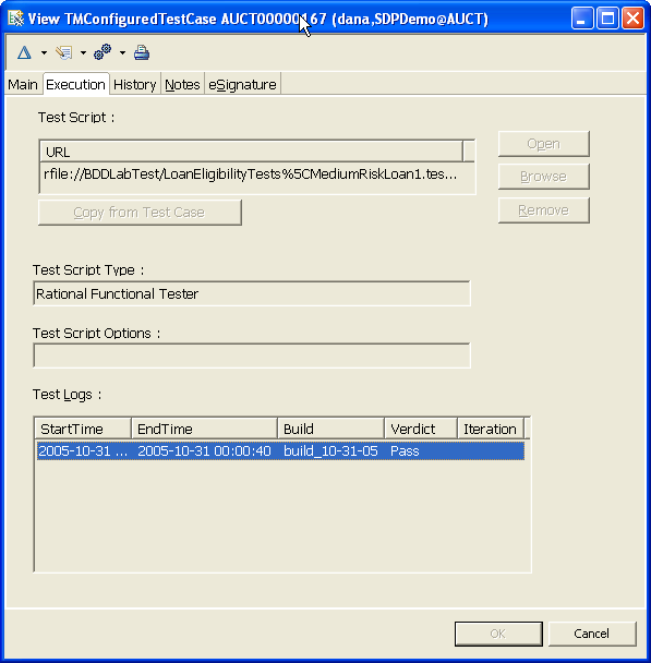 Execute tests Test Management on ClearQuest Tester Configured test cases
