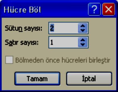 Tüm sütunu ekle ile imlecin bulunduğu yerden itibaren sütunları aşağıya kaydırarak boş bir sütun ekler.