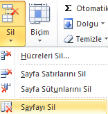 Çalışma Sayfasını Silmek Seçilen bir çalışma sayfasını silmek için aşağıdaki yllardan biri uygulanır; 24 Silinecek sayfa sekmesi üzerindeyken sağ fare tuşu tıklanır ve açılan kısa yl penceresinden