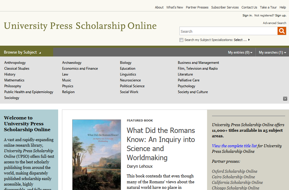 University Press Scholarship Online (UPSO) tüm dünyadan en iyi bilimsel yayımları bir araya getirir,