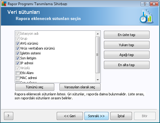 Seçili rapor için ek parametreler varsa, istenen degerleri girin veya varsayilan degerleri oldugu gibi birakin. Sablonlarla ilgili daha fazla bilgi için, yukaridaki Rapor sablonlari bölümüne bakin.