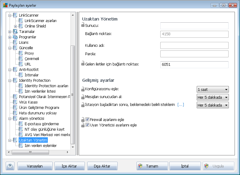 10.1.3. Uzaktan Yönetim AVG Admin Paneli'nden kullanilabilen Uzaktan Yönetim ayarlari (istasyon ayarlariyla karsilastirildiginda) bazi ek ayarlar içerir.