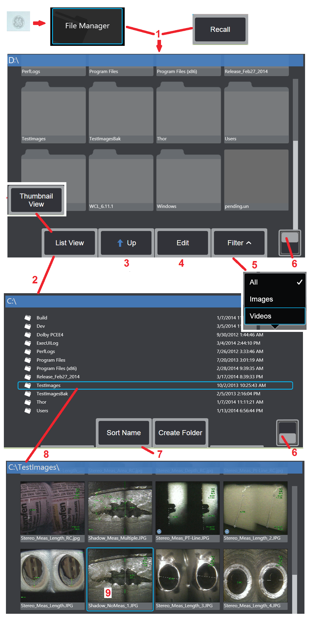 Dosya Yöneticisi Çağrılmış Görüntüyle Çalışma Çağır Görüntü ve video dosyaları Visual iq veya çıkarılabilir bir aygıta depolanabilir.